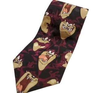 Looney Tunes Taz Tazmanian Devil Necktie Black Red 100% Silk‎ NWT Vintage Sears